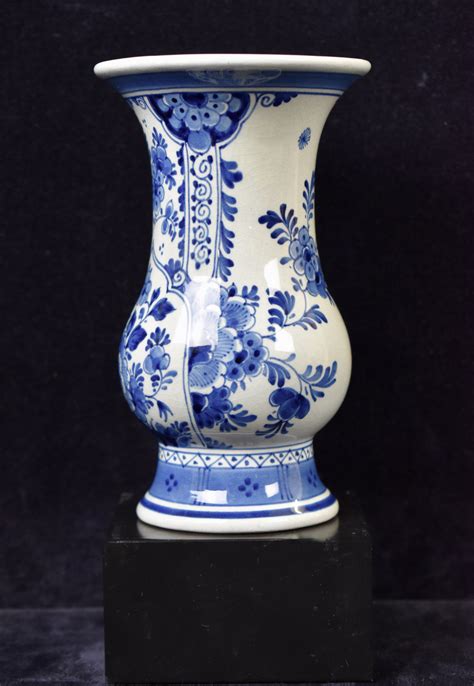 Dutch Blue White Royal Delft Hand Painted Small Baluster Vase