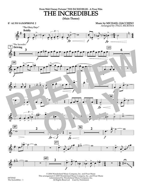 The Incredibles Main Theme Arr Paul Murtha Eb Alto Saxophone 2