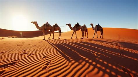 Premium AI Image | camel caravan going through the desert