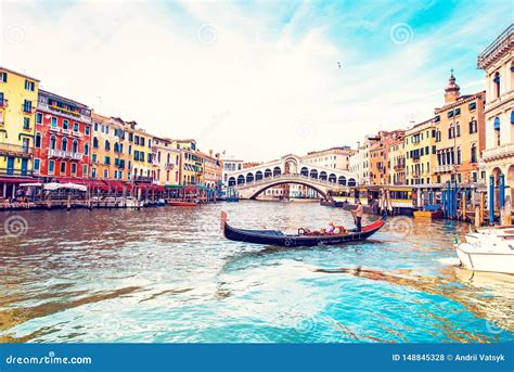 Magical Landscape with Gondola on the Grand Canal in Venice, Italy ...