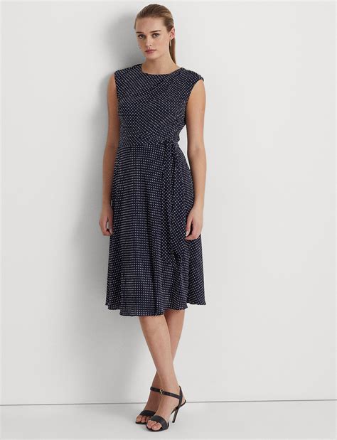 Lauren Ralph Lauren Polka Dot Bubble Crepe Belted Dress