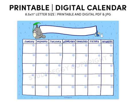 Anime Kawaii Printable Calendar Printable Calendar Landscape Calendar