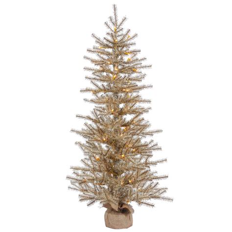 4 Foot Mocha Tabletop Tinsel Tree Clear Lights B153231