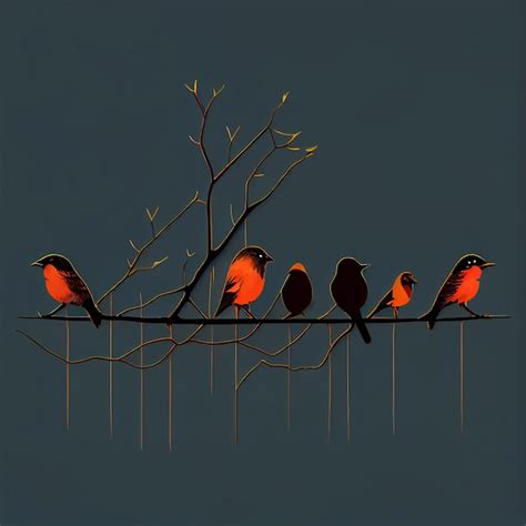 Une Peinture D Oiseaux Sur Une Branche Avec Une Branche D Arbre En