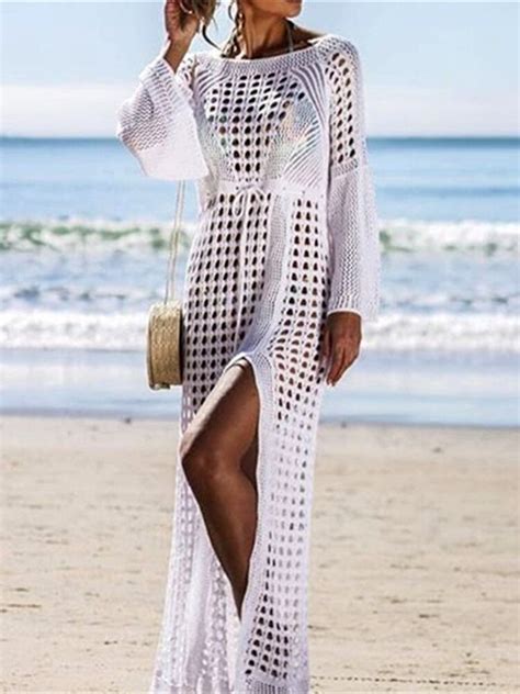 New Knitted Beach Cover Up Maxi Dress Tunic Long Pareos 2022 Crochet