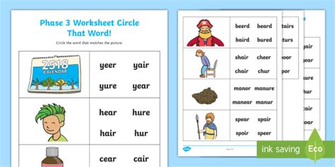 Ear Air And Ure Circle That Word Worksheet