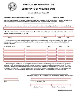 Fillable Online Certificate Of Assumed Name Registration Pdf Fax Email