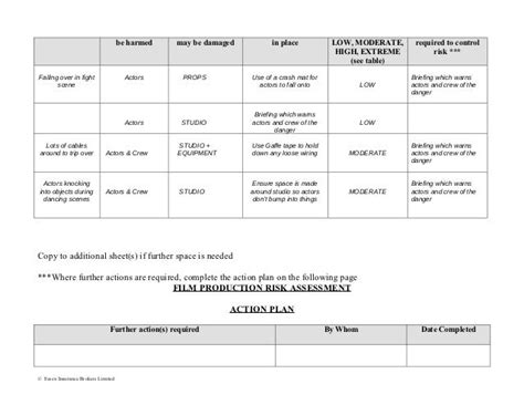 Film Production Risk Assessment Form