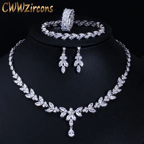 Cwwzircons Pcs Brilliant Cubic Zircon Necklace Earrings Ring And