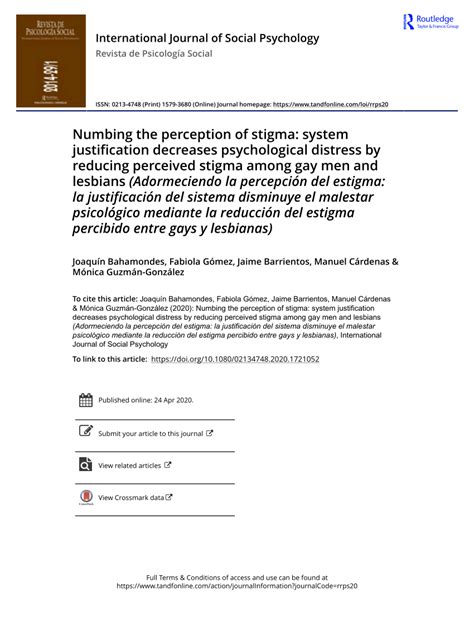 PDF Numbing The Perception Of Stigma System Justification Decreases