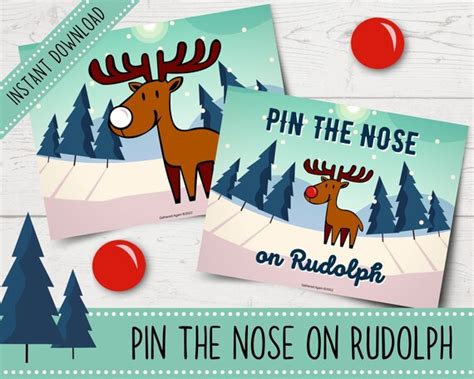 Printable Pin The Nose On Rudolph Party Game Funny Christmas Etsy