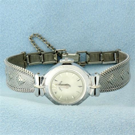 Lot Antique Lady Elgin Wrist Watch In 10k White Gold Filled