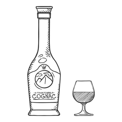 Vector Set Of Chalk Sketch Alcohol Drinks Glass Bottles Illustrations