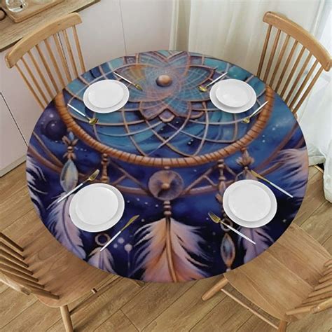 Round Fitted Tablecloth with Elastic Edge Fitted Table Cloth for Round Table Circular Table ...