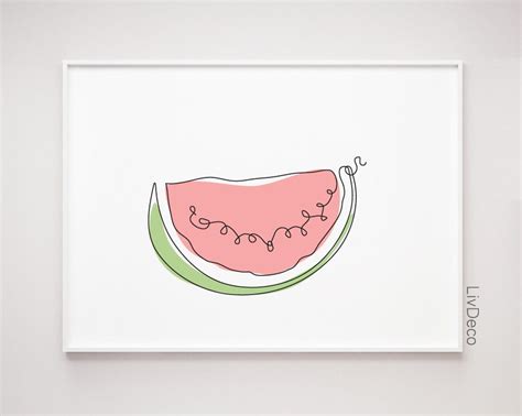 Watermelon Print, One Line Drawing, Minimalist Wall Art, Kitchen Decor ...