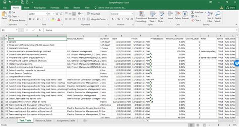 Microsoft Project Excel Template