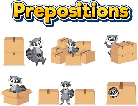 Preposition Wordcard With Raccoon And Boxes 6269272 Vector Art At Vecteezy