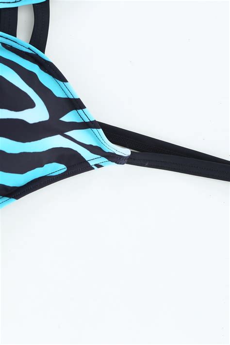 Nebeško modri bikini z visokim pasom z vdolbino na hrbtu Nancy