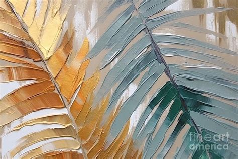 Gold And Green Tropical Palm Leaves Painting By Stylish Stacks Fine