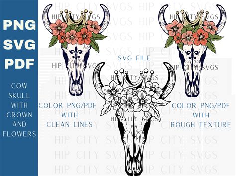 Cow Skull Svg Bull Skull Svg Cow Skull Printable Skull With Flowers