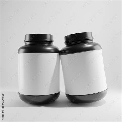 two black plastic bottles with blank label a front view 3d render Stock ...