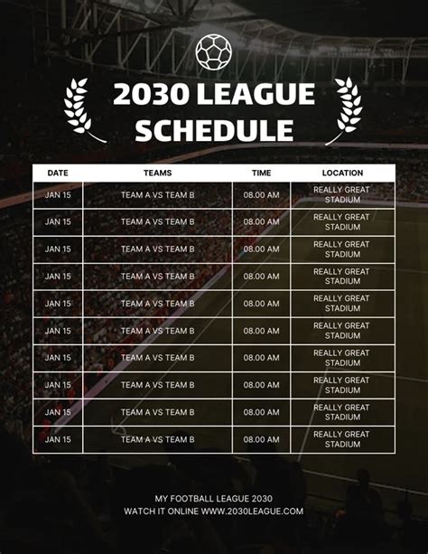 Black Simple League Sport Schedule Template - Venngage