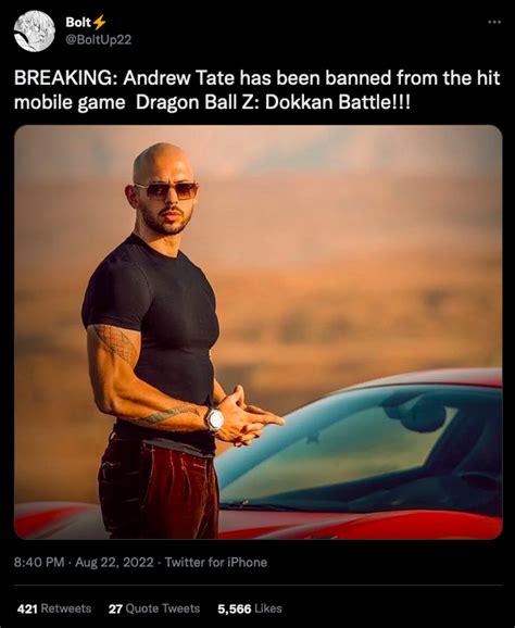 Andrew Tate Banned From Dragon Ball Andrew Tate Has Been Banned From