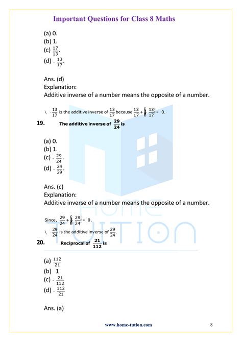 Important Questions For Cbse Class 8 Maths Chapter 1 Rational Numbers