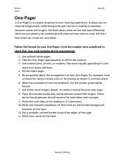 Science One Pager and Rubric.docx - Name: Date: Period: One-Pager A One-Pager is a creative ...