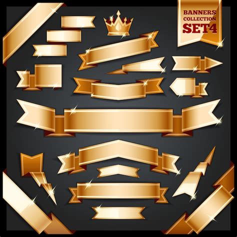 Premium Vector Golden Ribbons Banners Collection Set