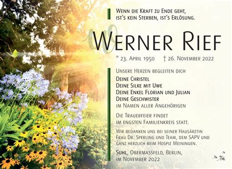 Werner Rief Trauerportal Zehner