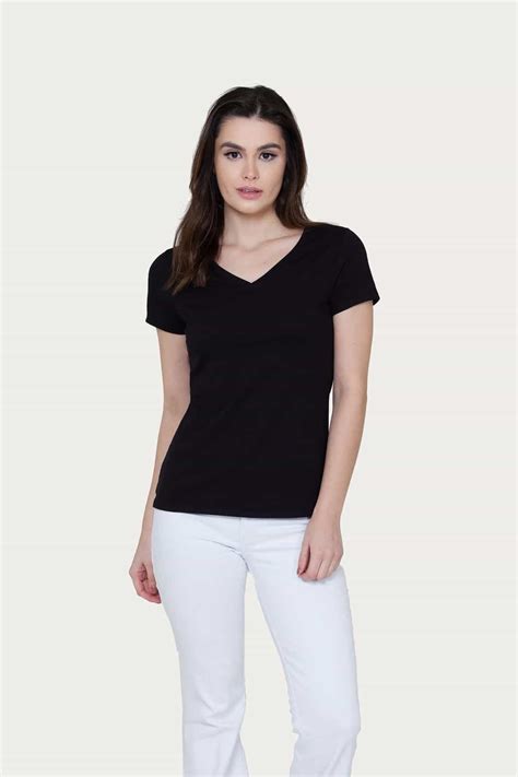 Camiseta Feminina Básica Preta Decote V Wshirt