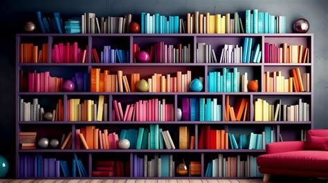 Premium AI Image | Bookshelf with colorful rainbow folders Wallpaper with straight view of open ...