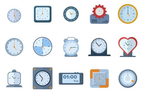 Ilustración vectorial de un conjunto de relojes con diferentes formas