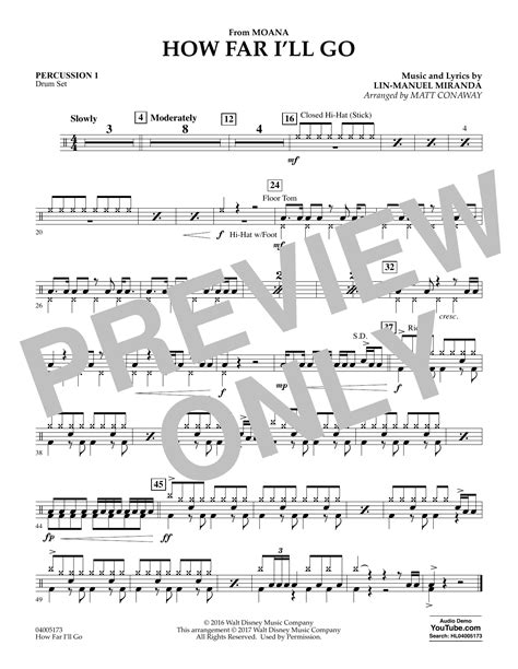 How Far Ill Go From Moana Percussion 1 By Matt Conaway Sheet Music