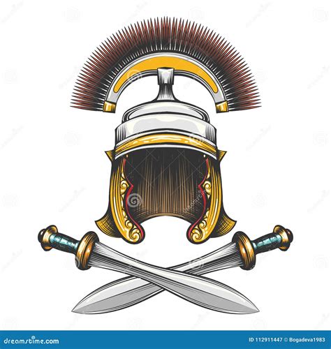 Roman Empire Helmet Con Las Espadas Stock de ilustración Ilustración