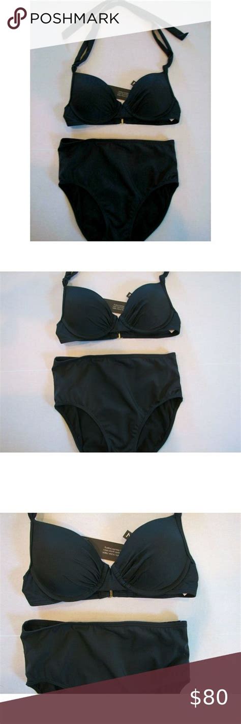 Jantzen High Waist Bikini Moon Tide Push Up Underwire Swim Suit Black