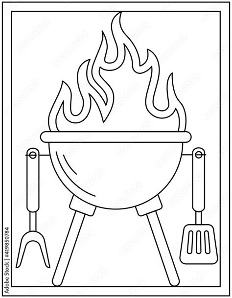 Bbq Grill Coloring Page Designed In Hand Drawn Vector Stock Vector