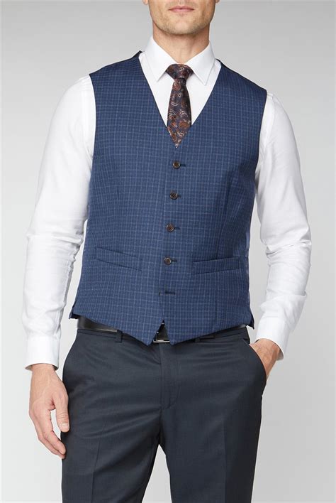 Scott By The Label Blue Checked Waistcoat Suitdirect Co Uk