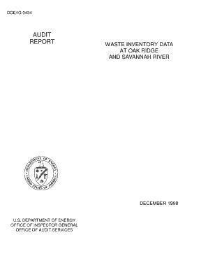 Fillable Online Energy DOE IG 0434 AUDIT REPORT WASTE INVENTORY DATA AT