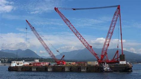 Large Floating Crane Lifts Pieces Of Victorias Johnson Street Bridge