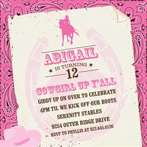 Pink Bandana Cowgirl Invitations