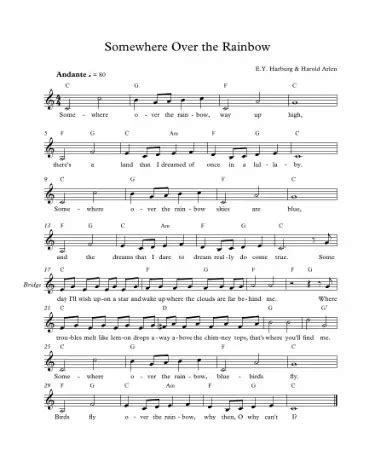 🆓 Somewhere Over The Rainbow Piano Sheet Music Free - (PRINTABLE)