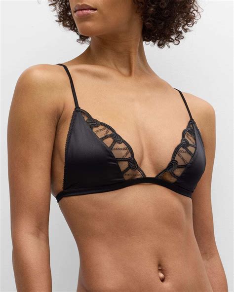 Kiki De Montparnasse Bondage Embroidered Mesh Trim Soft Cup Bra Black