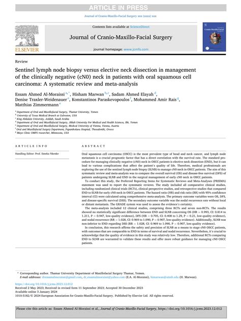 Pdf Sentinel Lymph Node Biopsy Versus Elective Neck Dissection In