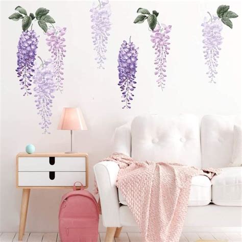 Decalmile Stickers Muraux Violet Glycine Fleur Autocollant Mural