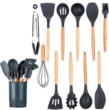 KIT de Utensílios Para Cozinha em Silicone e Bambu 12 Peças Moon s