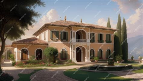 Premium AI Image | Vintage old italian villa with lawn and garden in ...