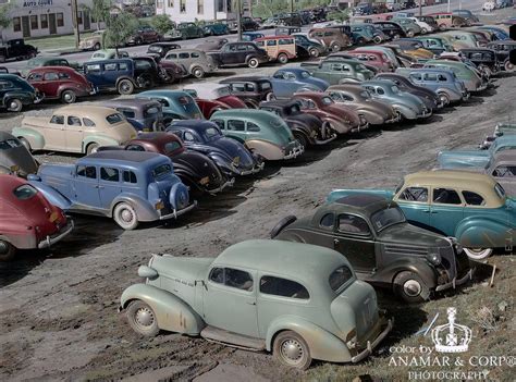PHOTO-COLORED. December 1940. "San Diego, California. Workers' cars