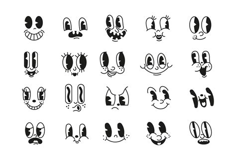 cartoon mascot characters funny faces. Old cartoon eyes and mouths ...